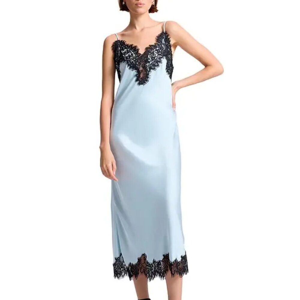 NWT A.L.C. Lennon Lace Accent Satin Slipdress Midi 100% Viscose V-Neck S - $595